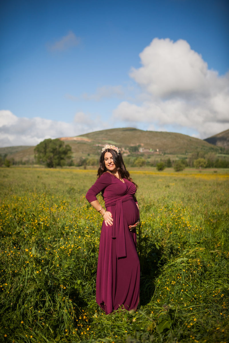Maternity long sleeve dress, marsala maternity event dress, burgundy maternity dress, long sleeve evening dress, wine red pregna
