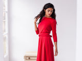 Long red dress, long wrap dress, red 3/4 sleeve gown, red long sleeve maxi dress, convertible wrap dress, red long dress, red ev