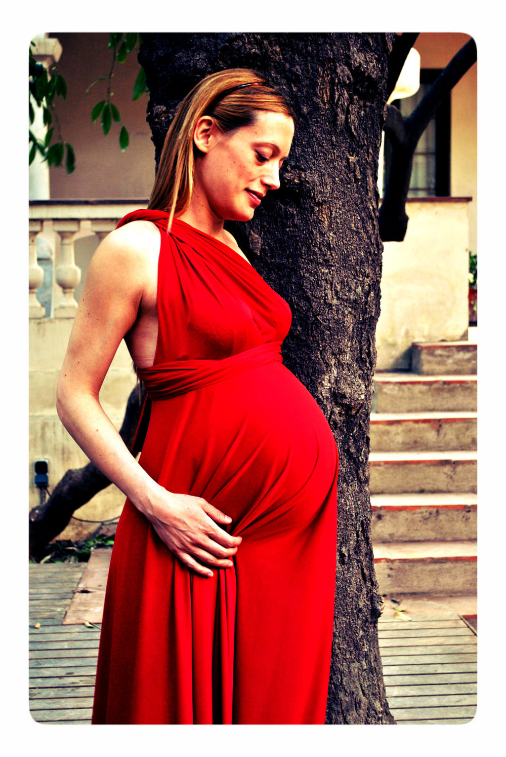 Red maternity dress for party Gala Essential mimetikbcn Mimetik