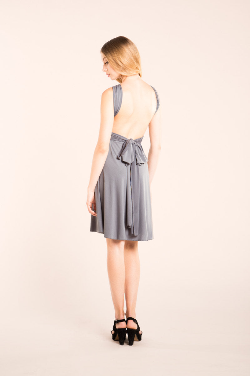 Gray bridesmaid dress, short silver grey dress, light gray party dress, infinity dresses, short bridesmaid dresses, occasion dre