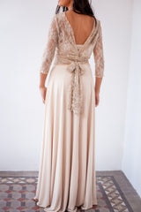 Bohemian wedding dress, lace wedding dress, rustic wedding dress lace bridal gown, nude wedding dress, long sleeve wedding dress