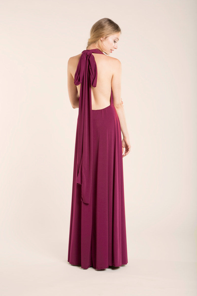 Burgundy long dress, floor length infininty dress, long party dress, marsala dress, versatile dress, wine red dress, prom dress,