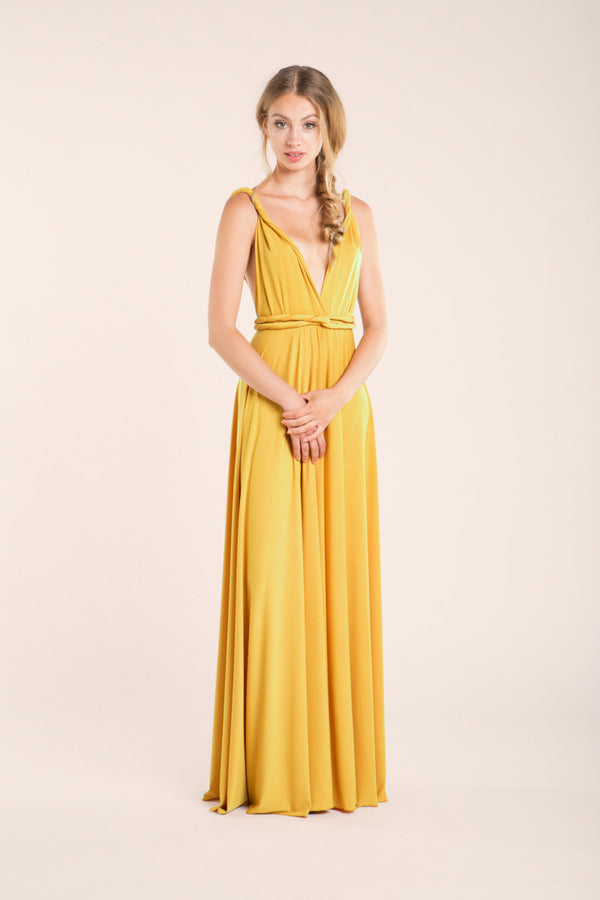 Mustard party dress, yellow long dress, mustard bridesmaid dress, honey yellow prom dress, open back cocktail dress, yellow even