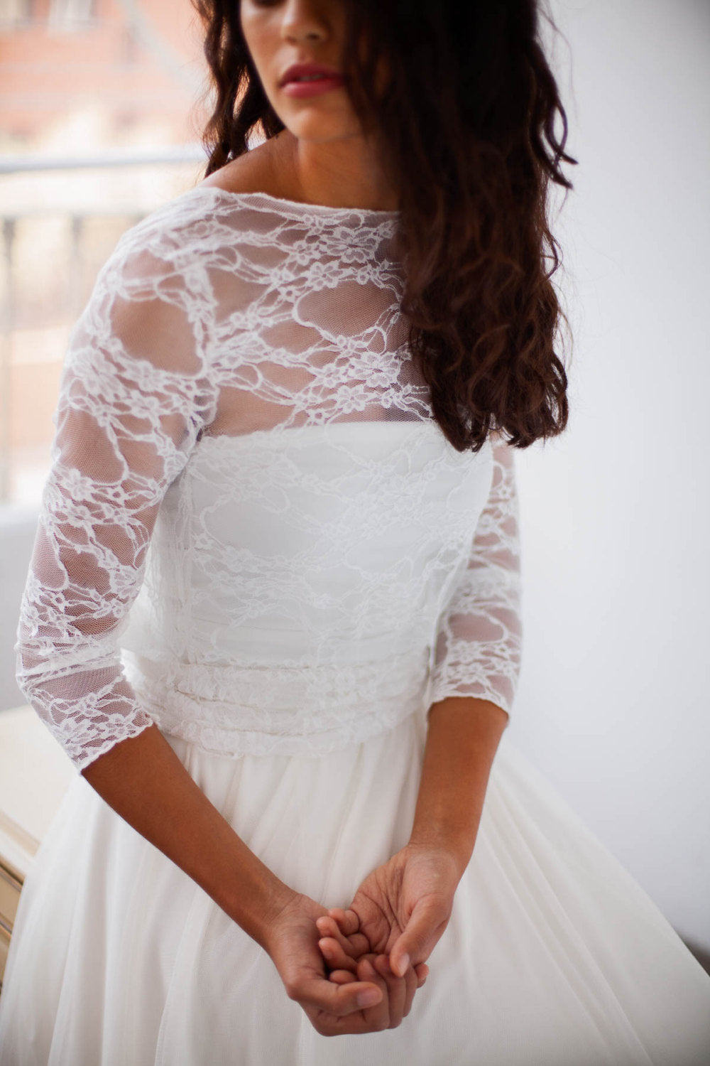 Tulle and lace wedding dress, romantic tulle dress, long sleeve lace wedding dress, tulle bridal gown, boho chic wedding dress w