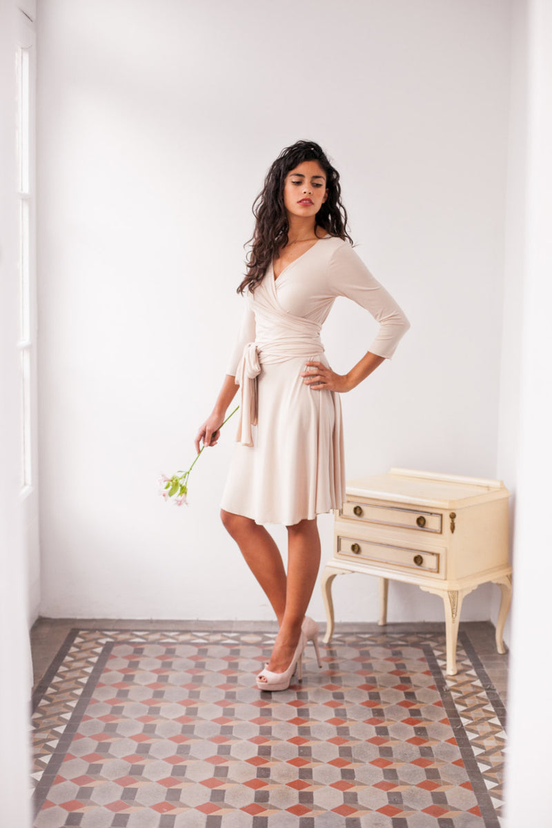 Champagne Bridesmaid Dress with Long Sleeves Mimetik Champagne Bridesmaid Dress with Long Sleeves Mimetik