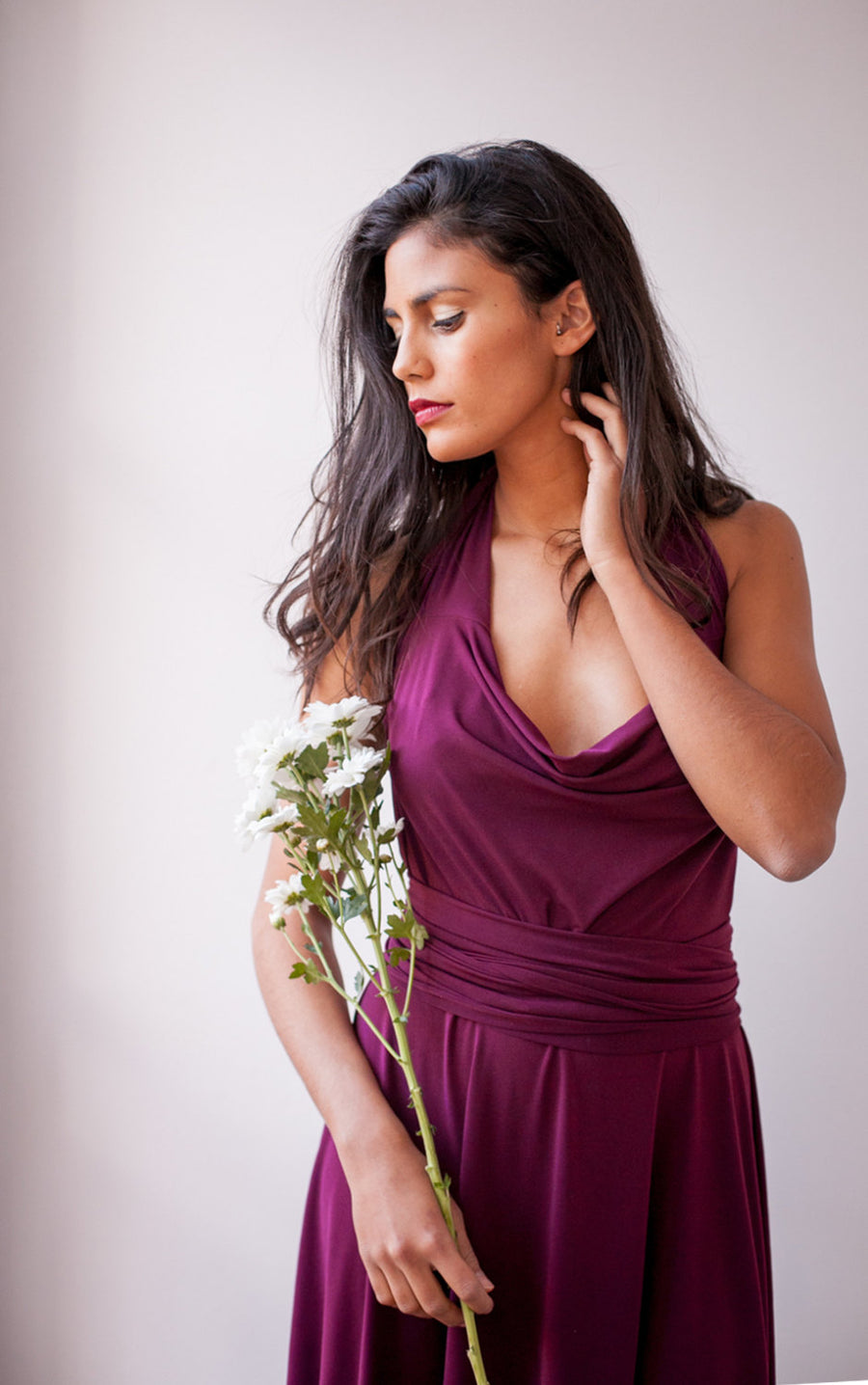 Burgundy convertible wrap dress Frida Essential Short mimetikbcn Mimetik