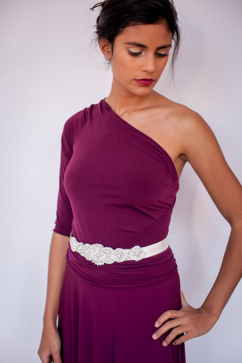 Short burgundy dress, 3/4 sleeve wrap dress, knee-length gown, short dress marsala, convertible party dress cocktail dress, brid