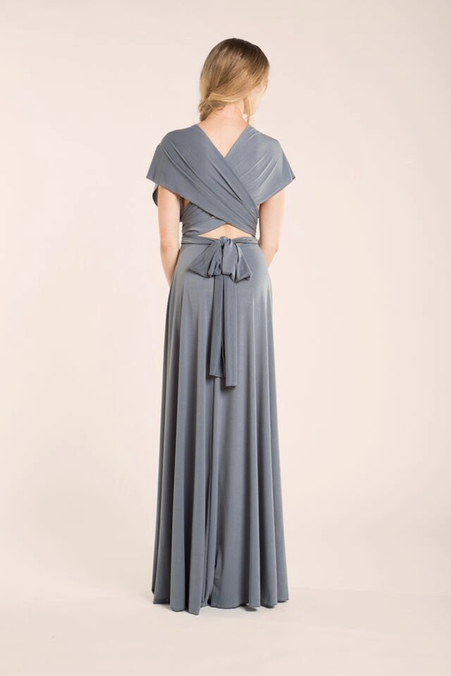Sharkskin grey long Dress, silver grey infinity dress long, bridesmaid dress, grey maxi dress, long gray dress, party dress, for