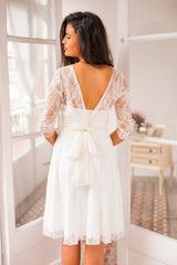Long sleeve lace wedding dress, full lace wedding dress, short wedding dress, open back wedding dress, wrap dress, lace wedding