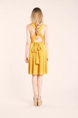 Short yellow dress, mustard yellow infinity dress, yellow dress, mustard bridesmaid dress, honey yellow prom dress, backless coc