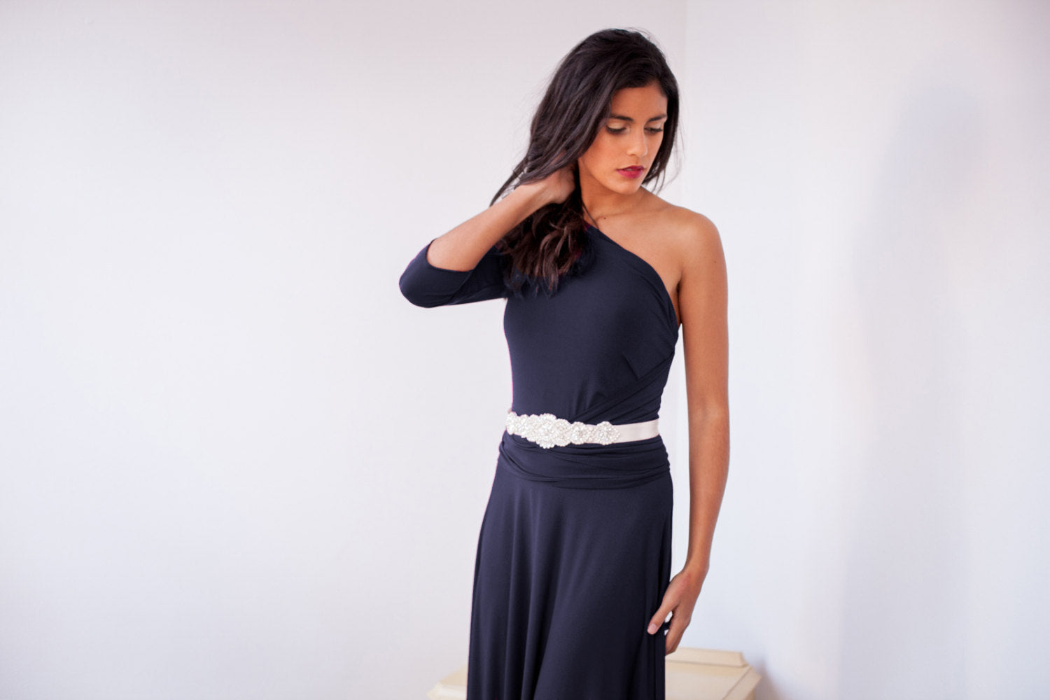 Navy bridesmaid dress, navy blue wrap dress, long sleeve dress, long sleeve bridesmaid dress, blue bridesmaid dress, short bride