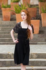 Vintage inspired little black lace dress, evening short black dress, lace prom dress, bridesmaid, romantic party dress, cocktail