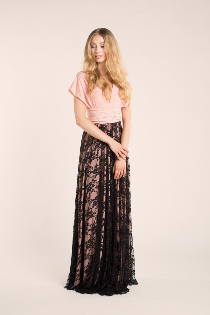 Light pink long lace dress, blush pink bridesmaid dress, peach lace dresses, bridesmaid lace dress, lace dresses, prom dress, ro