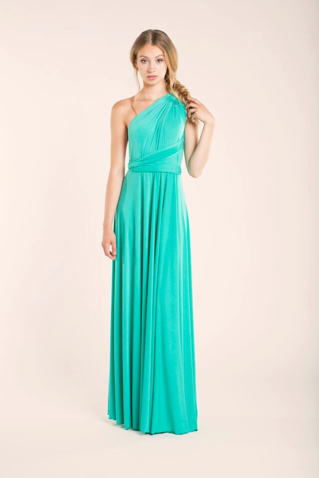 Light turquoise, long dress, light turquoise floor length infinity dress, party long dress, versatile dress, Caribbean green pro