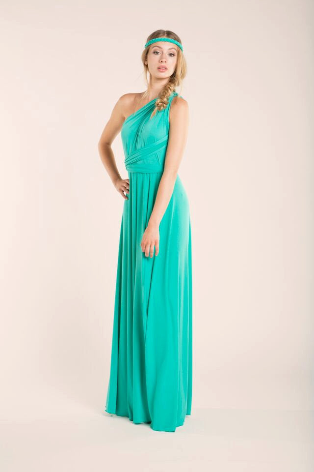 Light turquoise, long dress, light turquoise floor length infinity dress, party long dress, versatile dress, Caribbean green pro