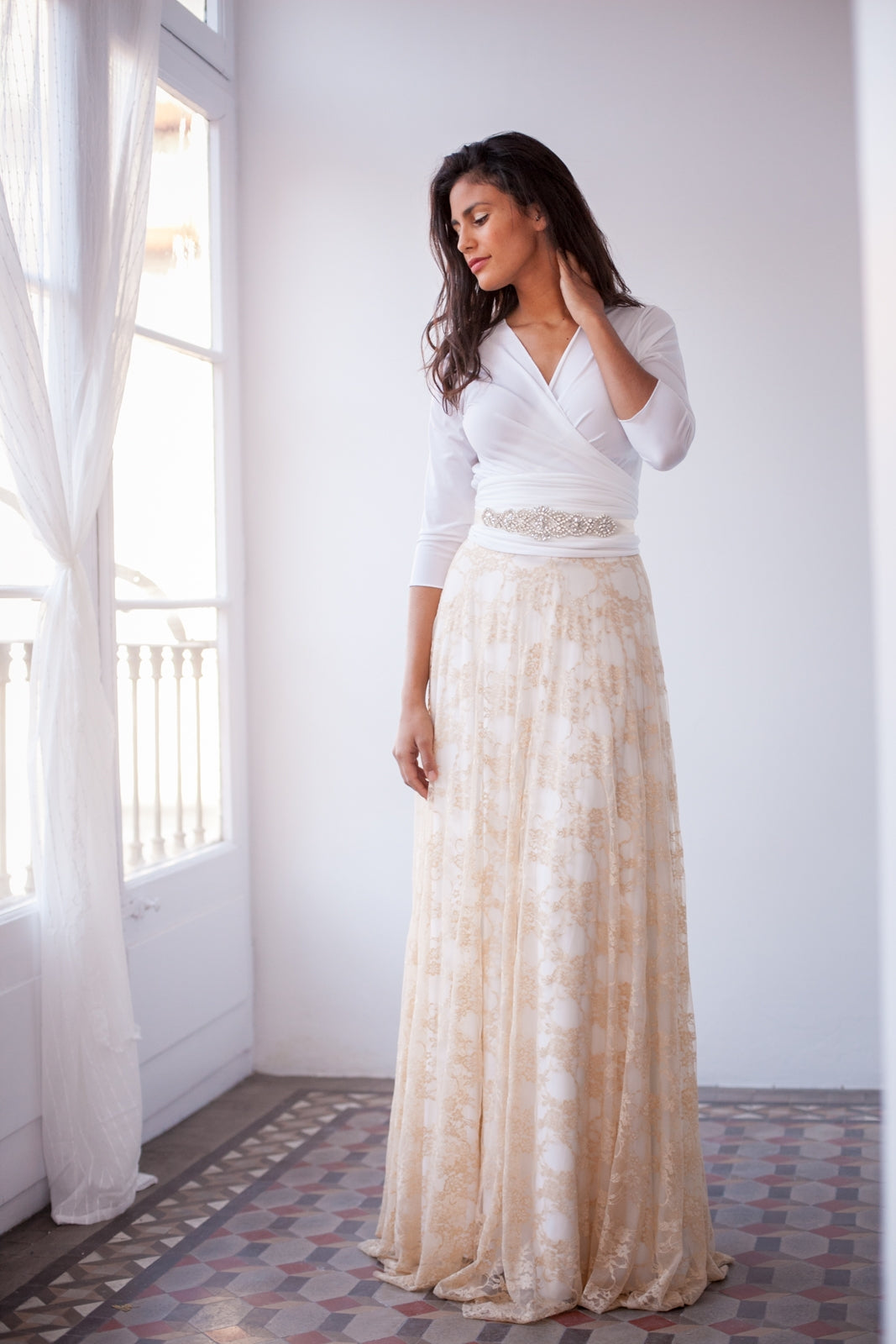 Rustic chic wedding lace skirt, detachable lace skirt, removable long skirt, wedding gown, make your wedding lace dress, long la
