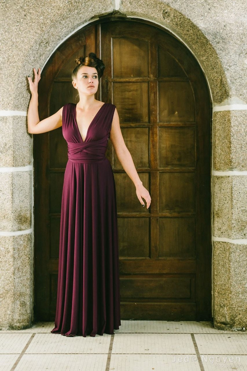 Burgundy long dress, floor length infininty dress, long party dress, marsala dress, versatile dress, wine red dress, prom dress,