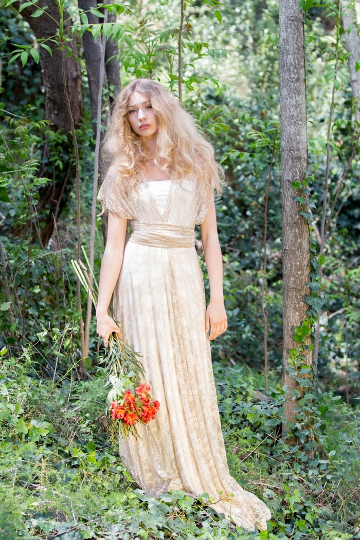 Boho Wedding Dress with Golden Lace Mimetik