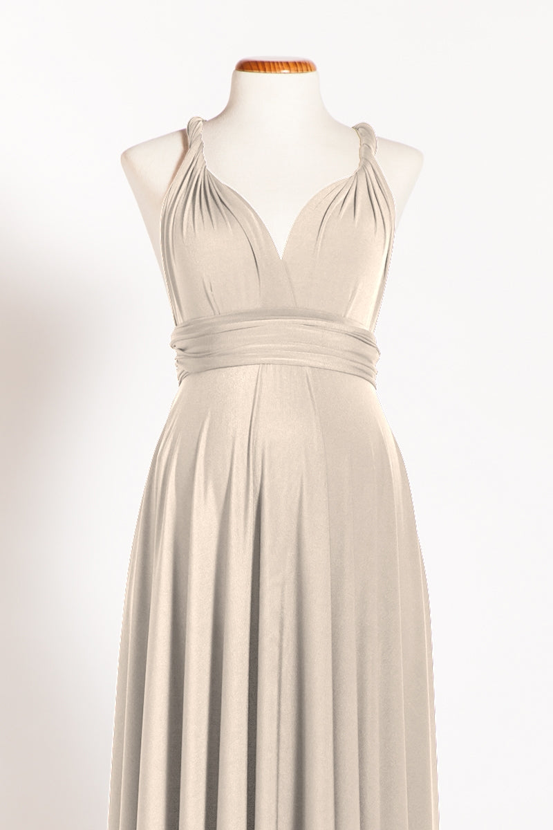 Beige maternity dress, long champagne maternity dress, nude maternity friendly dress, convertible maternity dress, baby shower m