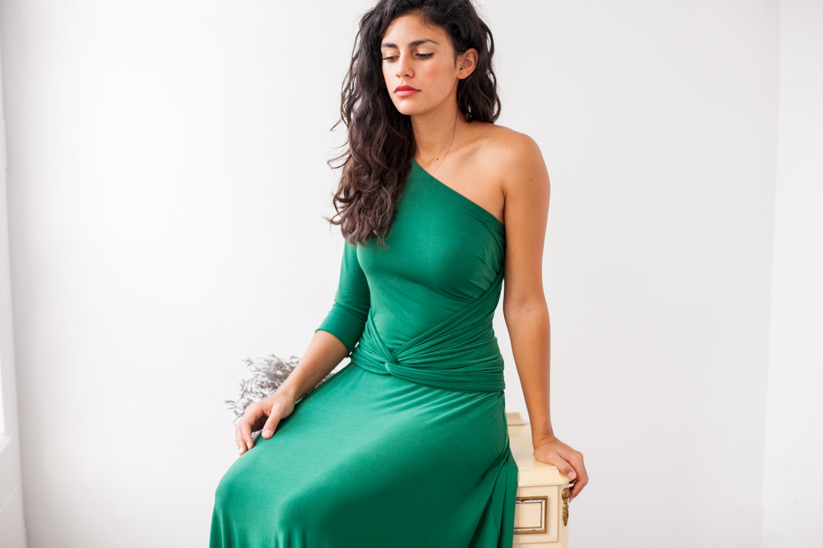 Emerald green dress, long green wrap dress, convertible dress, infinity long sleeve dress, emerald green prom dress, convertible
