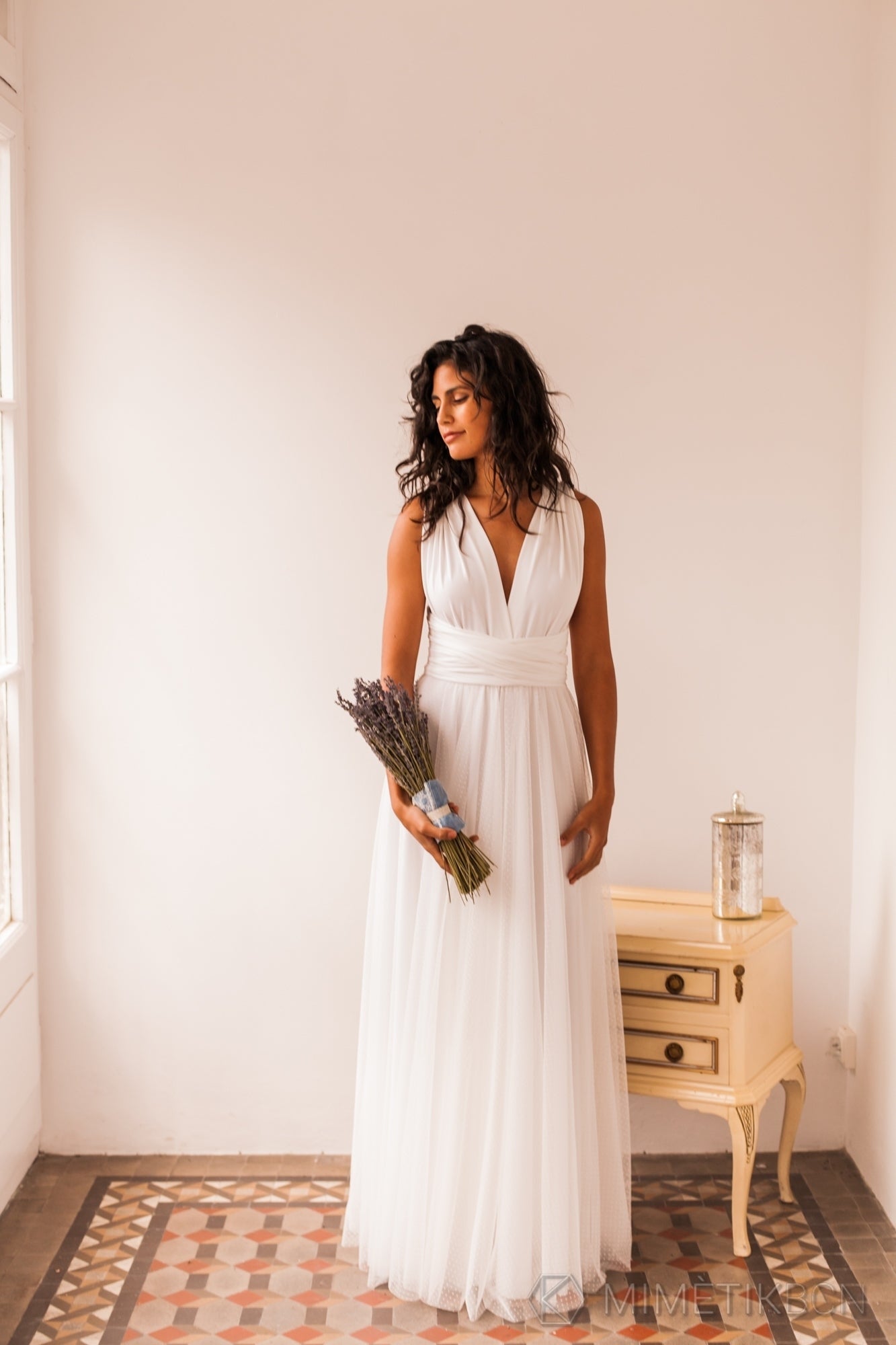 Swiss dot tulle empire waist wedding gown - Gala Rustic