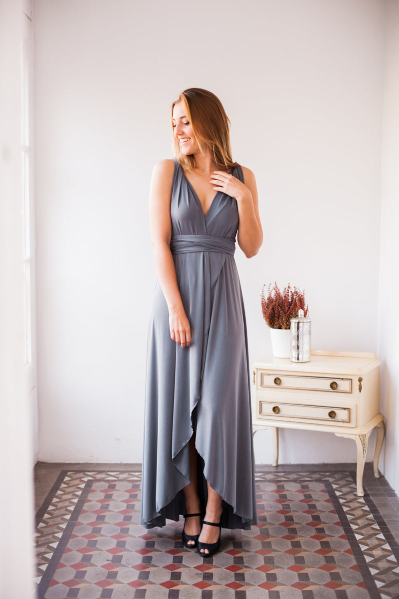 High low bridesmaid dress Silver gray - Arlet Essential | Mimetikbcn Mimetik High low bridesmaid dress Silver gray - Arlet Essential | Mimetikbcn Mimetik