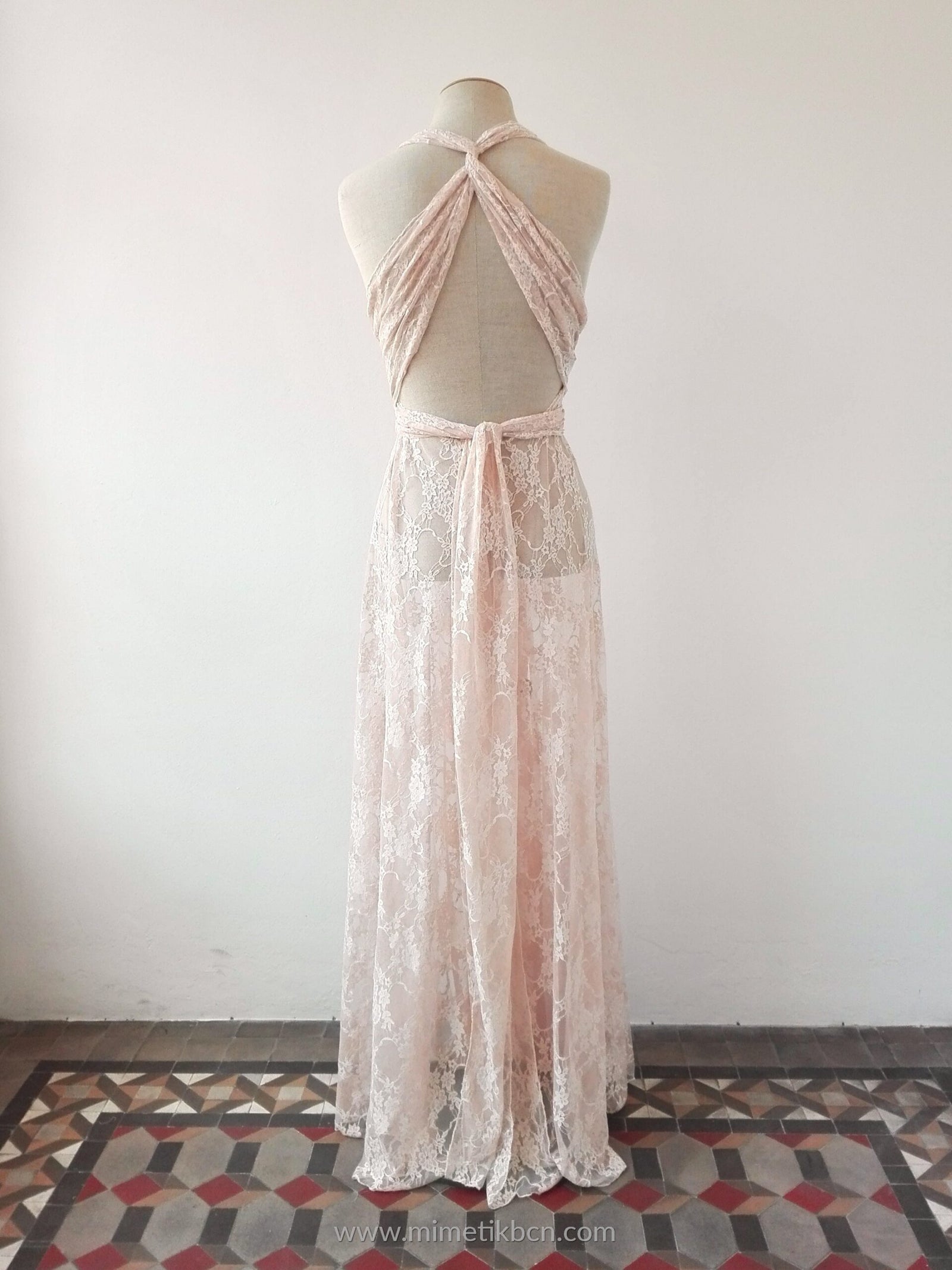Pink quartz lace accessory dress Gala Lace Mimetik Bcn