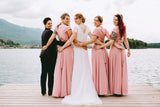 Romantic powder pink bridesmaid dress, long light pink infinity dress, blush pink dresses, pink long dress, light pink wedding d