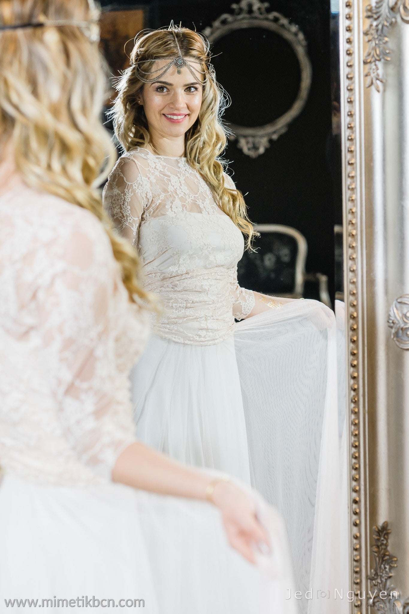 Rose quartz lace wedding dress, tulle and lace wedding dress, tulle dress, long sleeve lace wedding dress, blush pink bridal gow