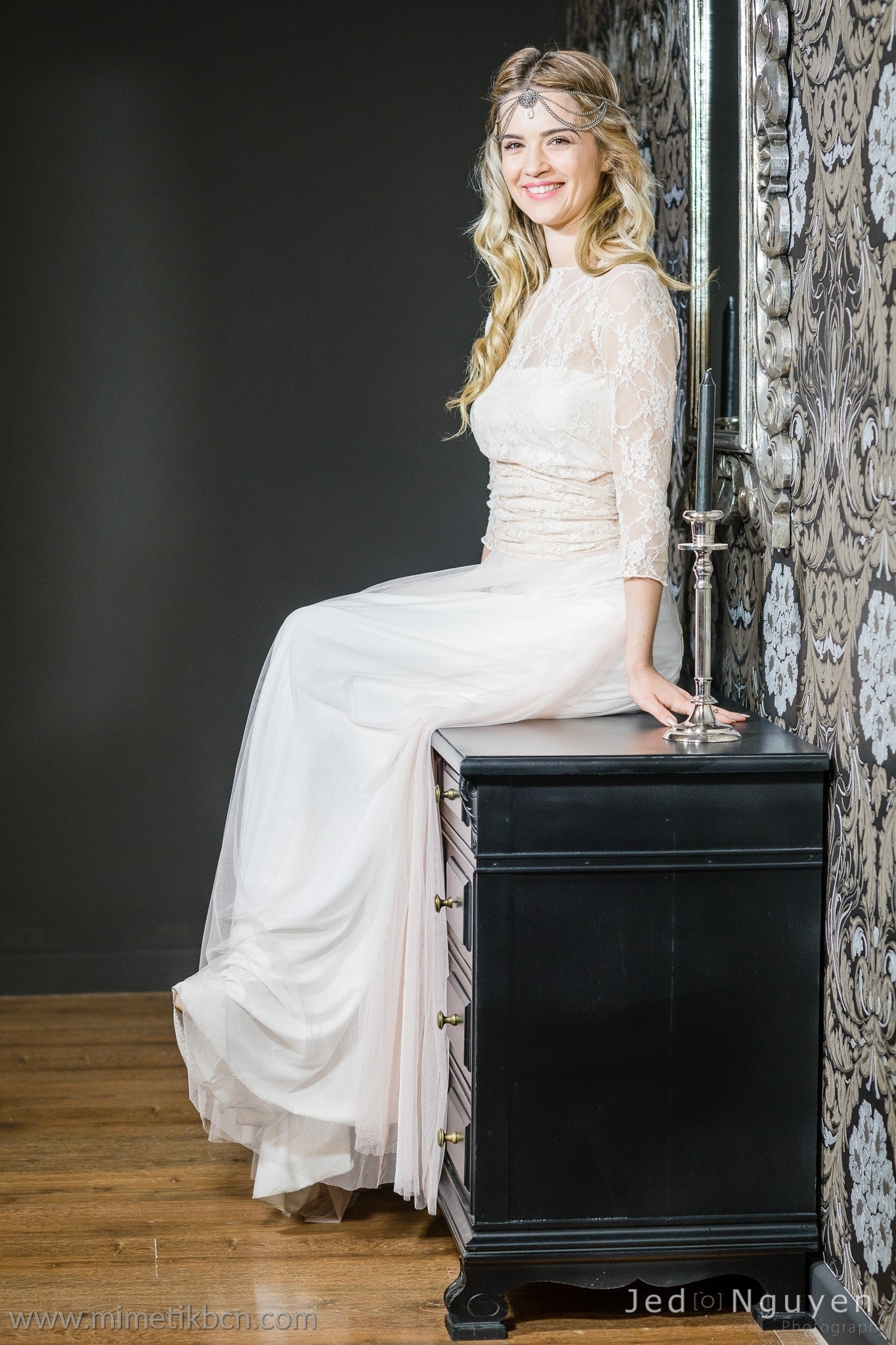 Rose quartz lace wedding dress, tulle and lace wedding dress, tulle dress, long sleeve lace wedding dress, blush pink bridal gow