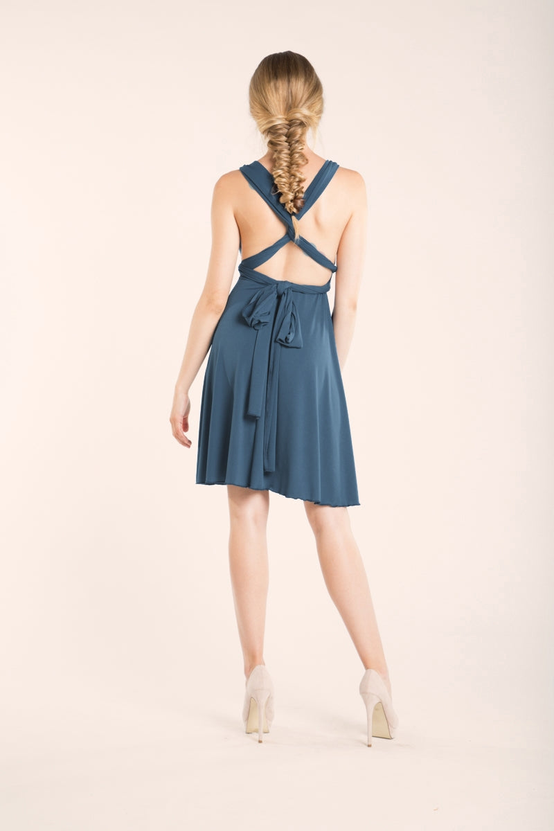 Indigo blue ready to ship infinity dress, convertible knee length blue dress, wrap dress infinity dress, cute spring dress, blue