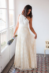 Bohemian wedding dress lace, boho wedding dress, casual bridal gown, champagne lace wedding dress, beach wedding, white dress wi