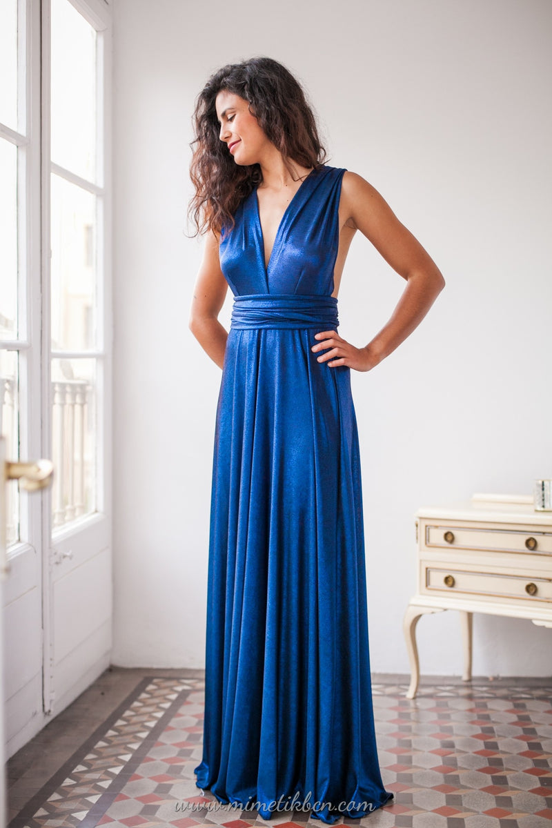 Vestido azul Zafiro metalizado para invitada - Gala Limited edition Largo
