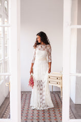 Lace illusion wedding dress with sleeves