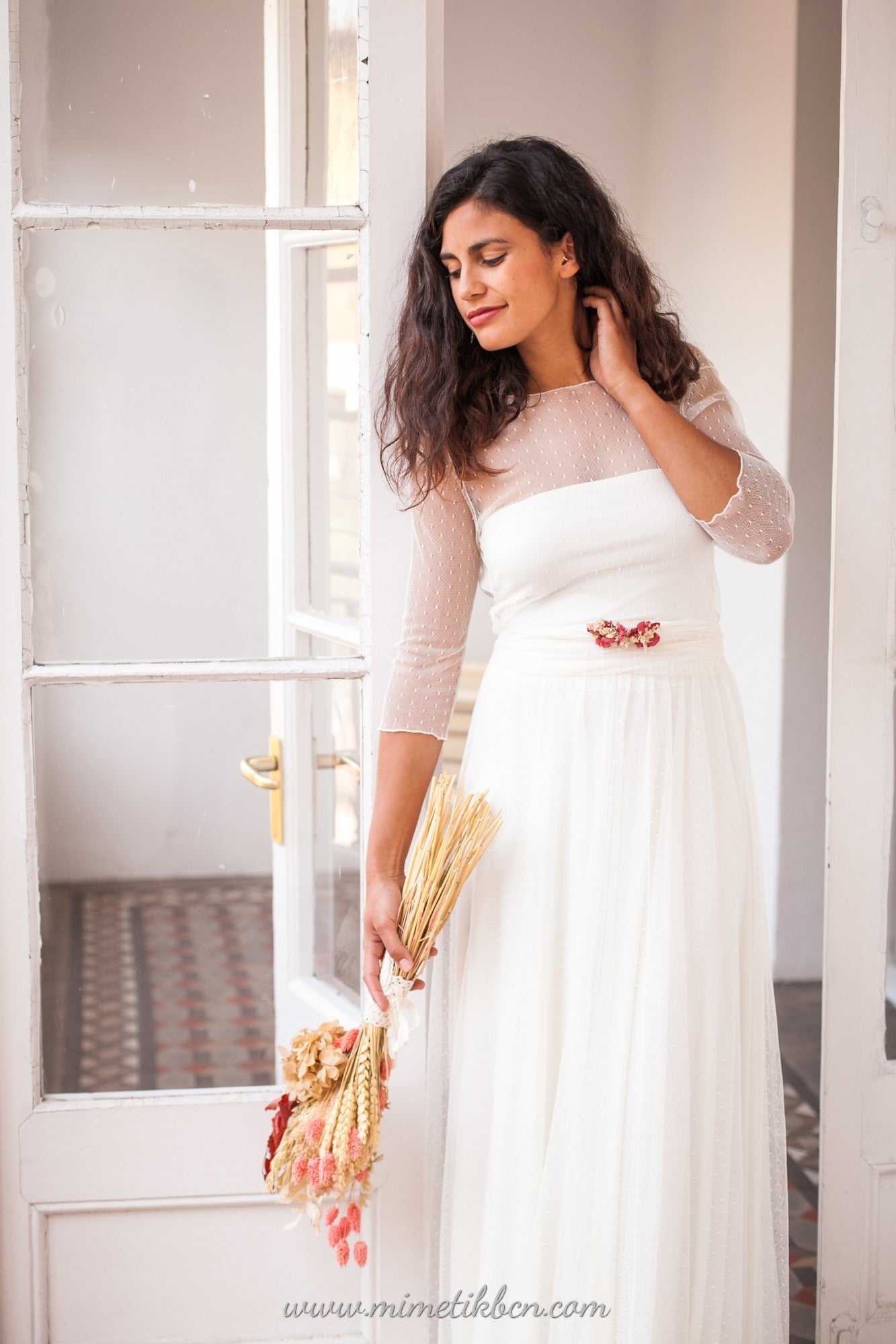 Vestido de novia retro con manga larga de tul - Frida Bohemian