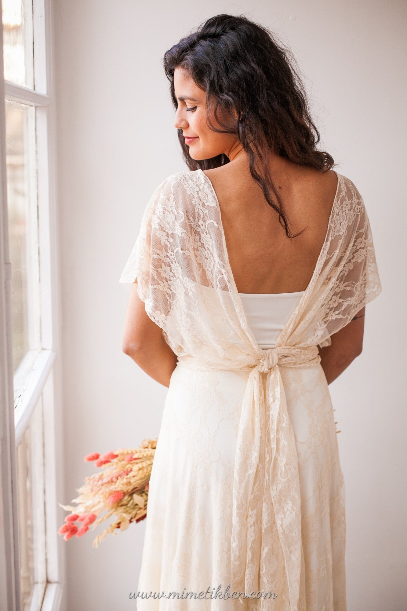 Top de encaje champagne multiposición - Wrap top |  Mimetik Bcn