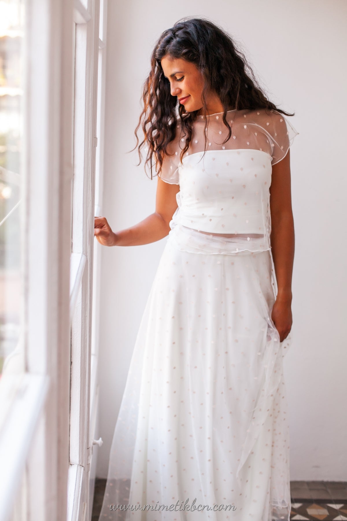 Sobrefalda para novia de tul con topos rosas Falda de tul accesoria Mimetik