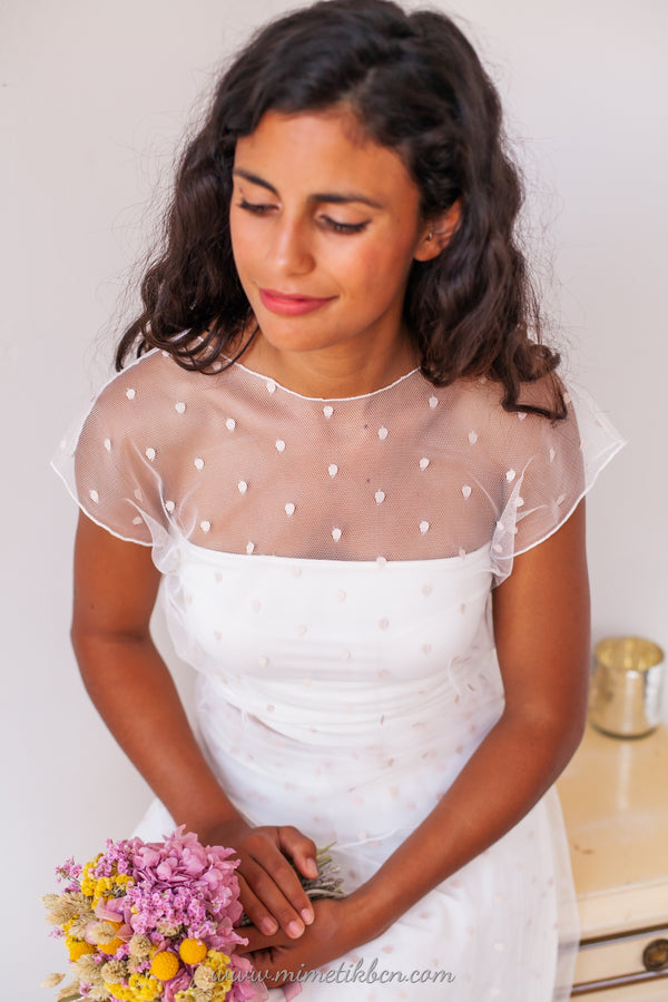 Top de novia de tul con manga corta - Frida Tulle Bolero