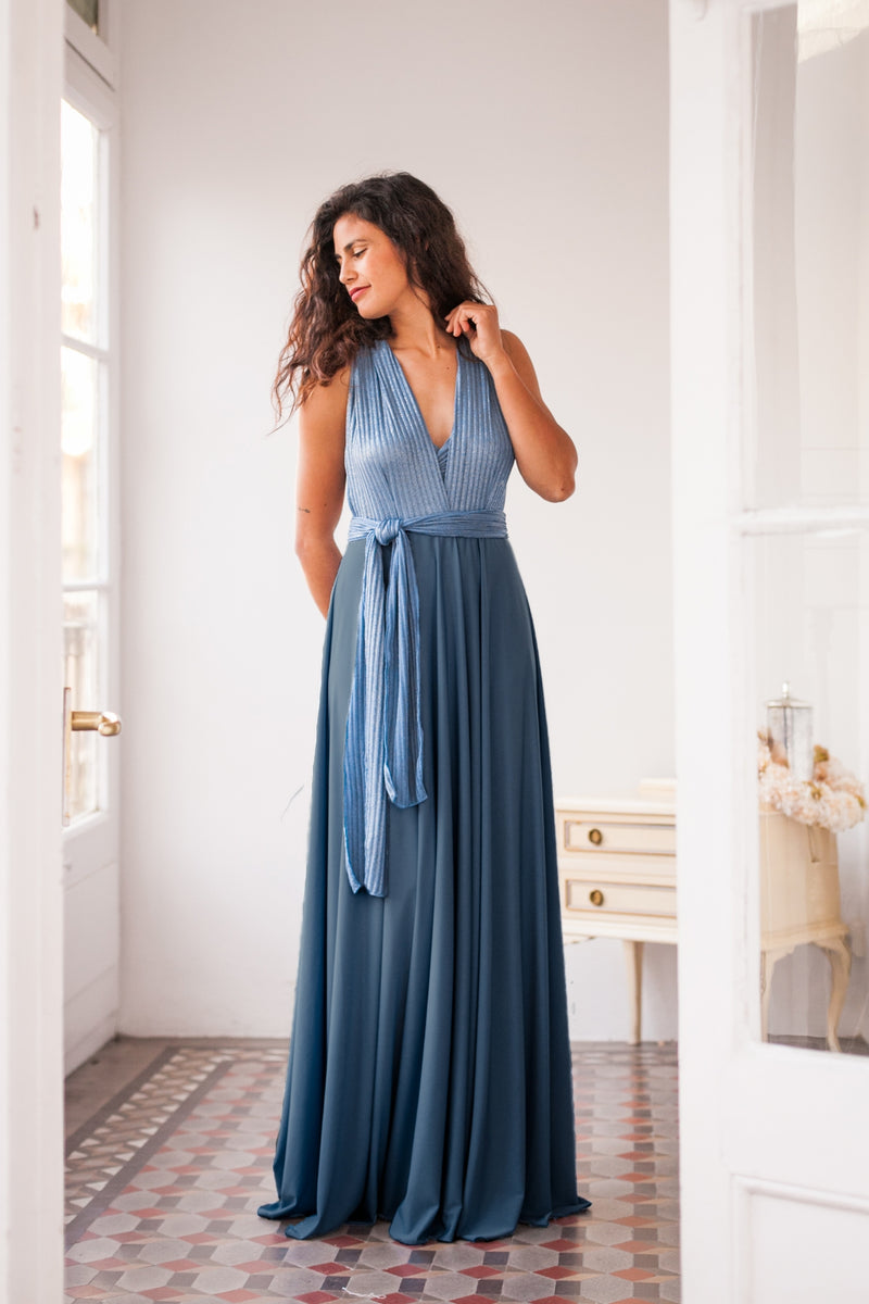 Vestido largo azul egeo de invitada - Gala Limited edition