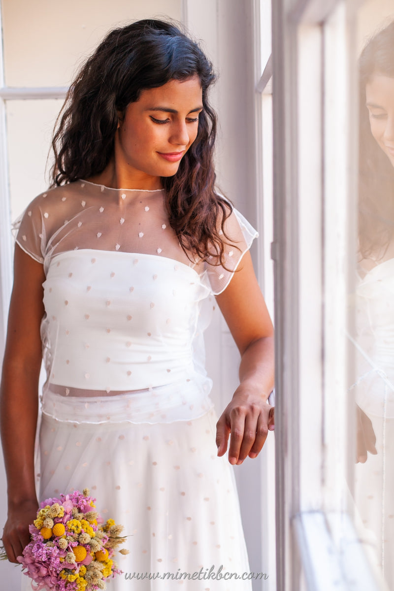 Traje de novia sin manga con lunares rosas - Frida Sleeveless Bohemian