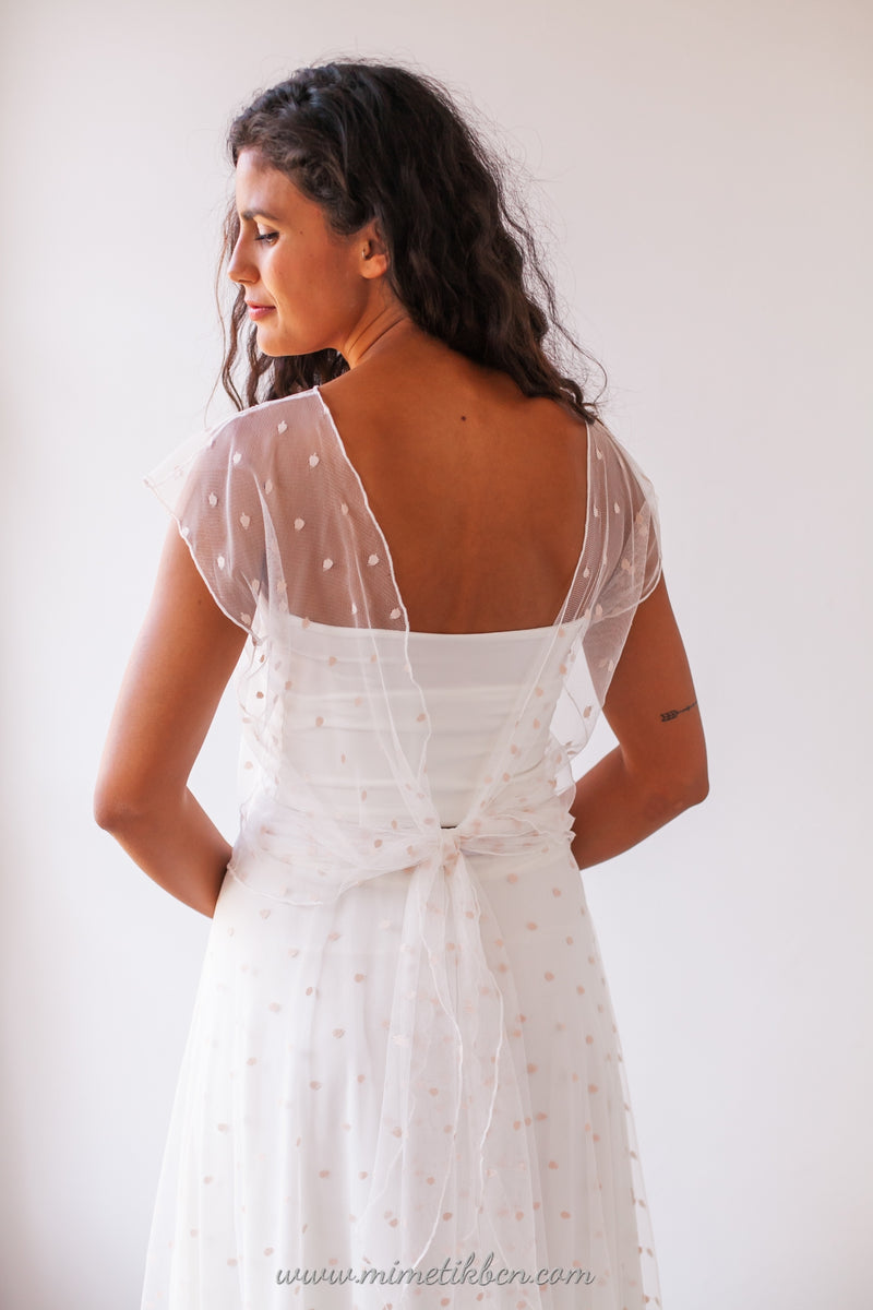 Traje de novia sin manga con lunares rosas - Frida Sleeveless Bohemian