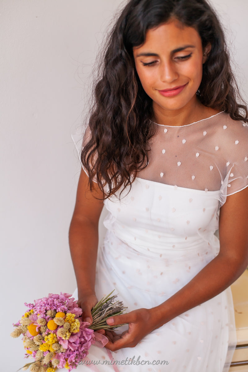 Traje de novia sin manga con lunares rosas - Frida Sleeveless Bohemian