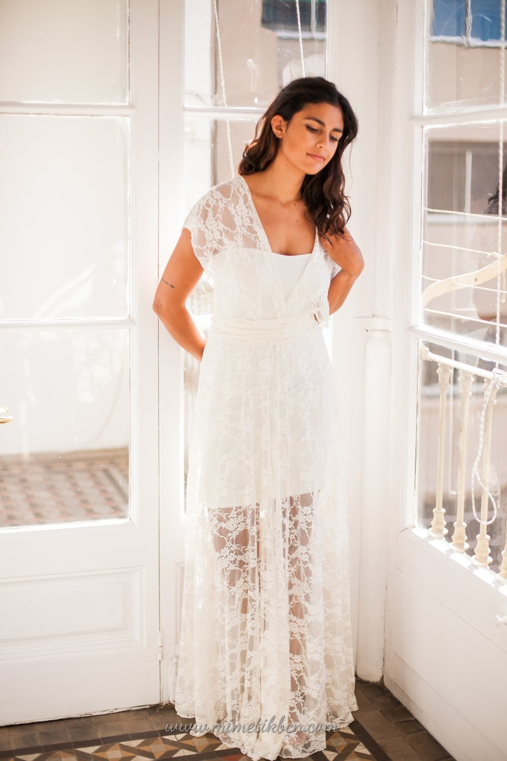 Sheer lace overlay dress ivory- Gala Overdress