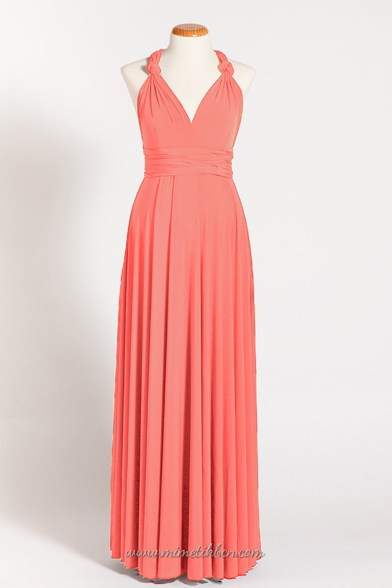 Coral maternity infinity dress, long maternity dress, maternity coral dress, maternity convertible dress, ready to ship dress, c