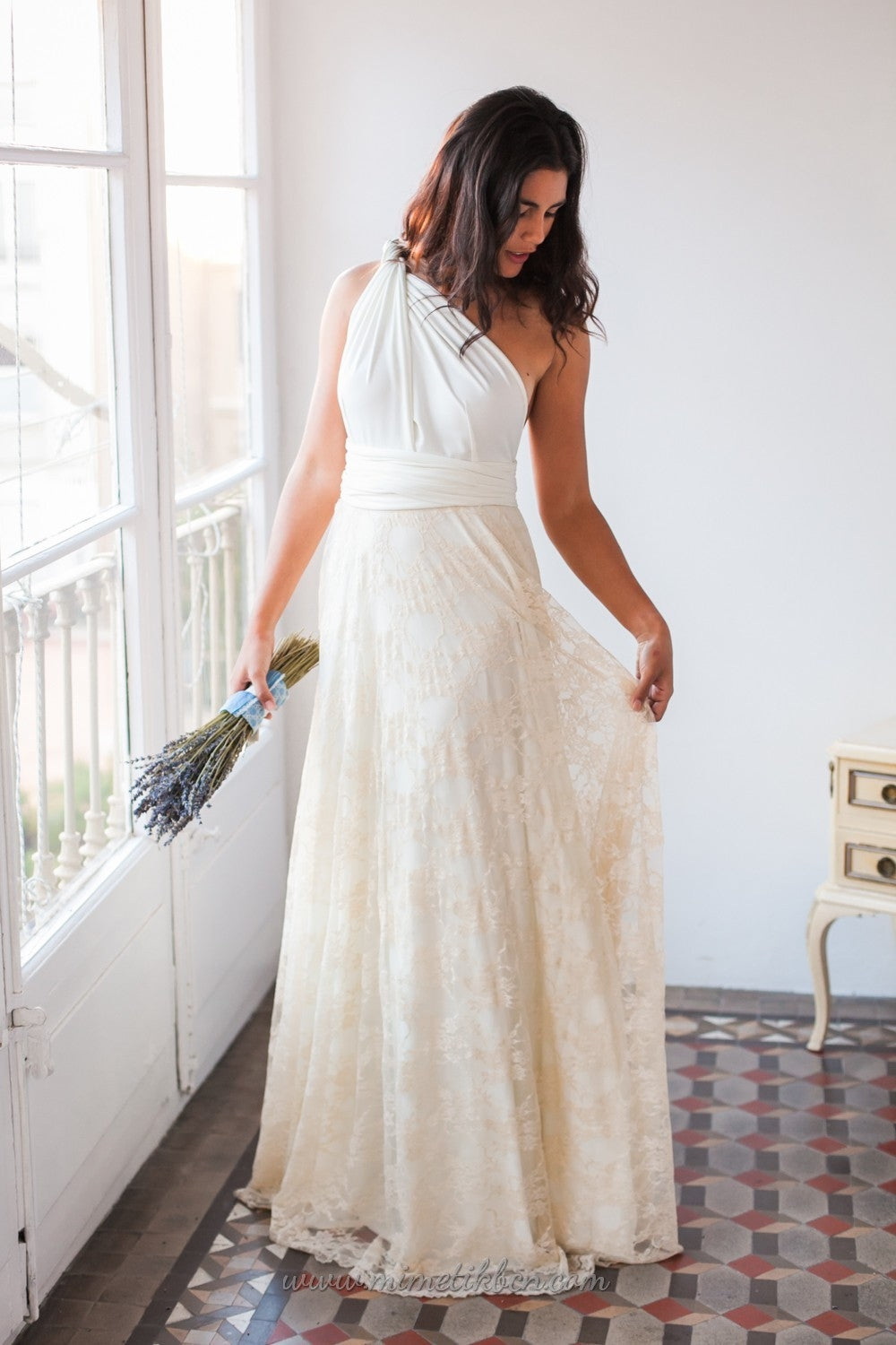 Long champagne lace skirt - Detachable lace skirt