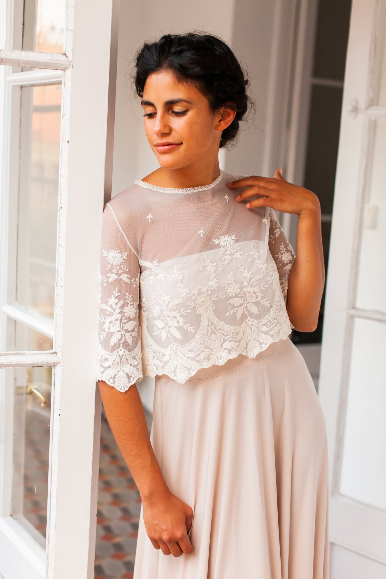 Crop top de novia de tul bordado - Jane Crop top