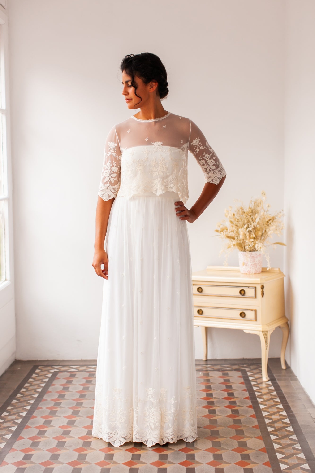 Crop top de novia de tul bordado - Jane Crop top