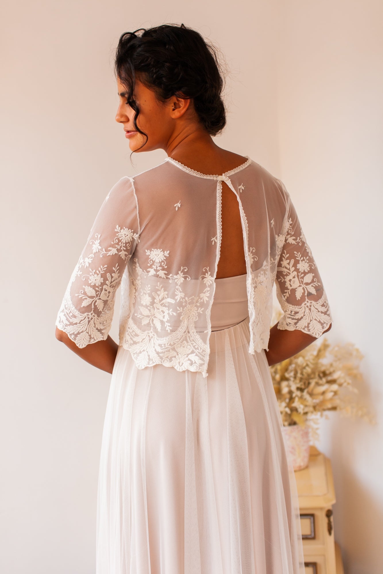 Crop top de novia de tul bordado - Jane Crop top