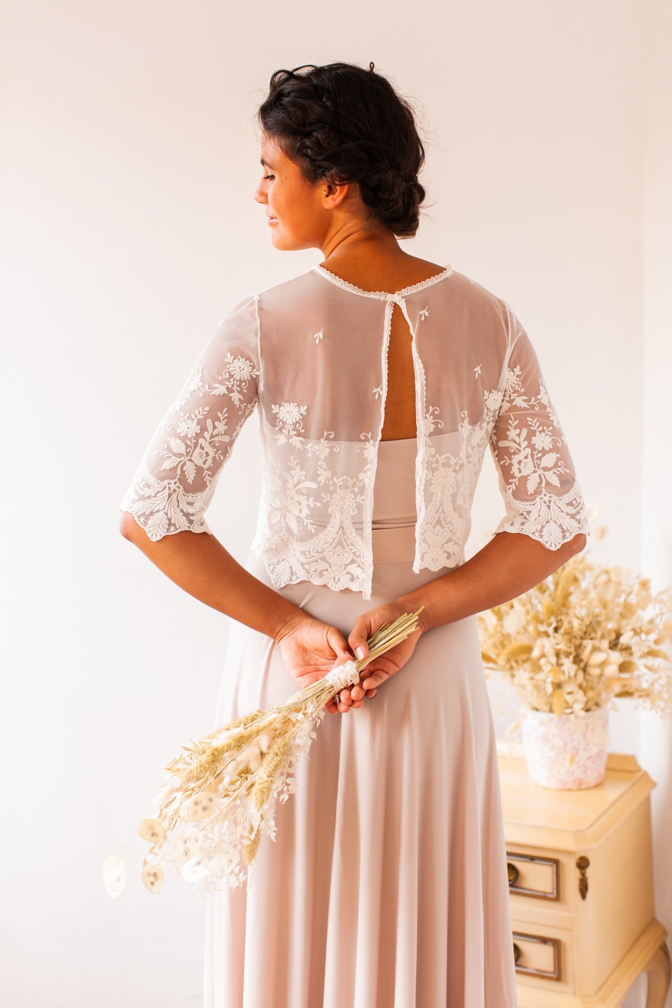 Crop top de novia de tul bordado - Jane Crop top