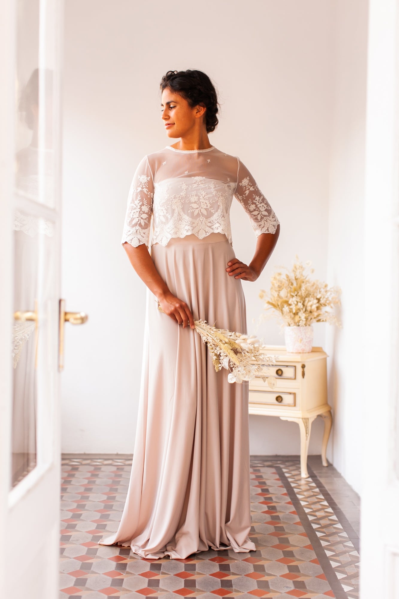 Crop top de novia de tul bordado - Jane Crop top